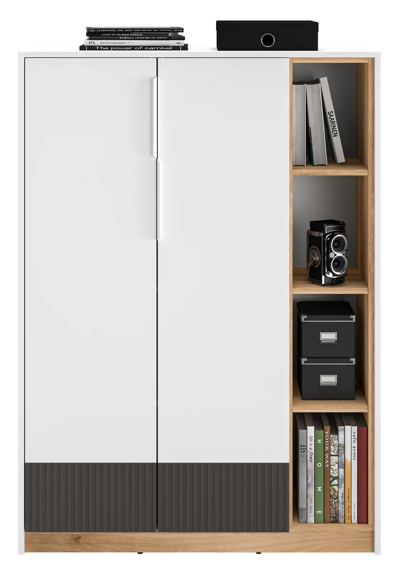 Zweiturige Kommode Torino mit gerillten Nischen, 101 cm, Eiche Honey Castello/Alpenweiß/Grafit