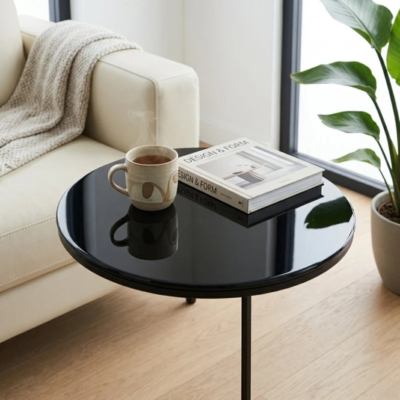 Glasplatte TERRY 50cm schwarz 8mm rund gehärtetes Glas