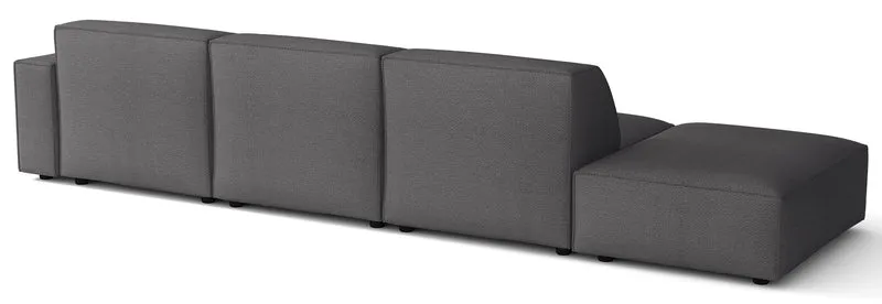Modulares Ecksofa Sellmo L-förmig mit Hocker, rechtsseitig, dunkelgrauer hydrophober Chenille-Stoff