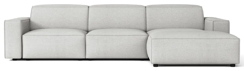 Modulares Ecksofa Sellmo, L-förmig, rechtsseitig, hellgrauer hydrophober Chenillestoff
