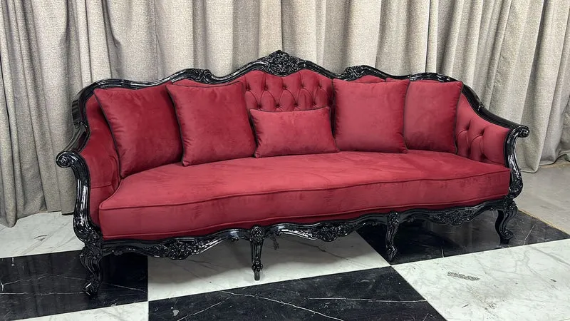 Casa Padrino Luxus Barock Wohnzimmer Sofa Bordeauxrot / Schwarz 250 cm - Barockstil Wohnzimmer Möbel