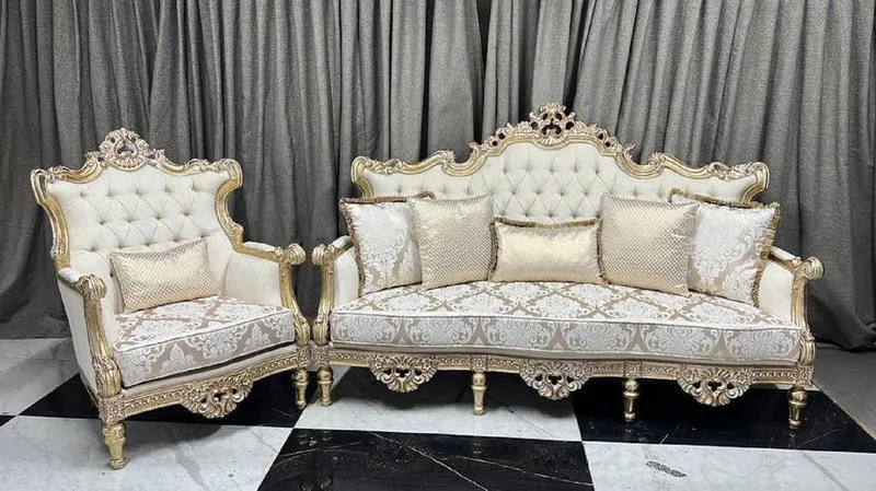 Casa Padrino Luxus Barock Wohnzimmer Sofa Creme / Weiß / Gold 230 cm - Barock Wohnzimmer Möbel