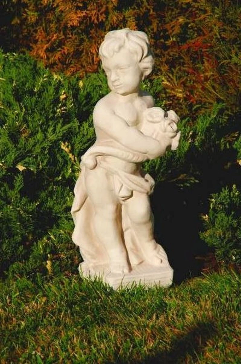 Casa Padrino Jugendstil Garten Deko Stein Skulptur Junge Beige H. 50 cm
