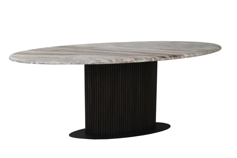 Esstisch Rashford Blush Beige, oval, 200x100 cm, Marmor-Look