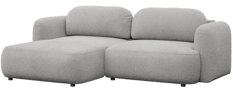 Ecksofa mit Schlaffunktion Tvoya, L-förmig, linksseitig, hellgrauer Bouclé-Stoff