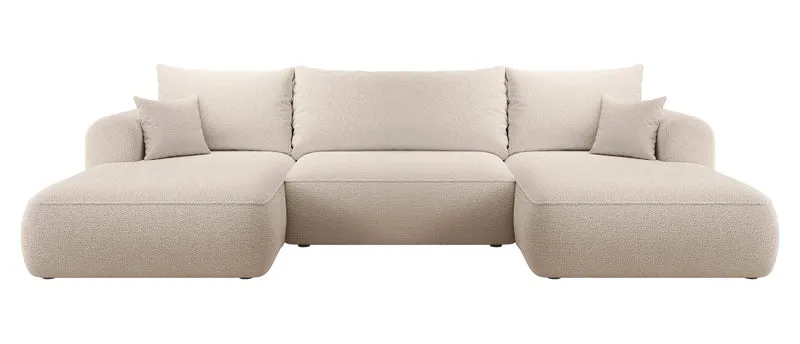 Ecksofa mit Schlaffunktion Ovo U-förmig mit Stauraum, beige Bouclé, universell einsetzbar