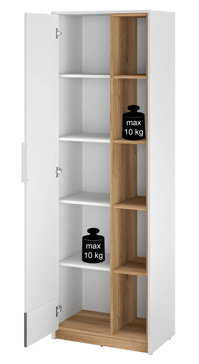 Jugendschrank Torino mit einer Tür, 64 cm breit, mit gerillten Nischen, Eiche Honey Castello/Alpenweiß/Grafit