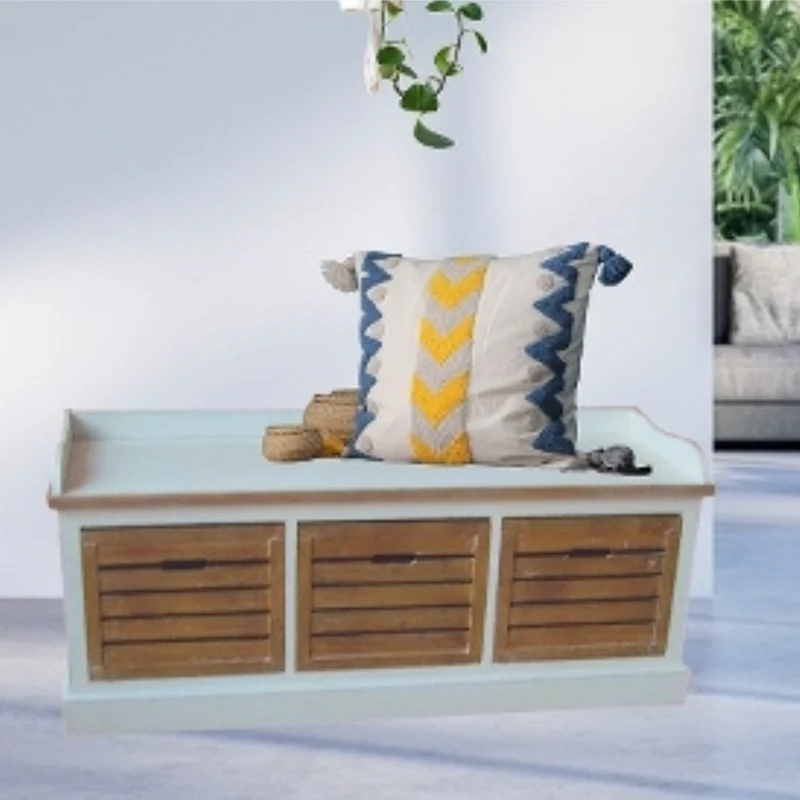 Landhaus Sitzbank JARDIN 120cm weiss braun mediterrane Bank