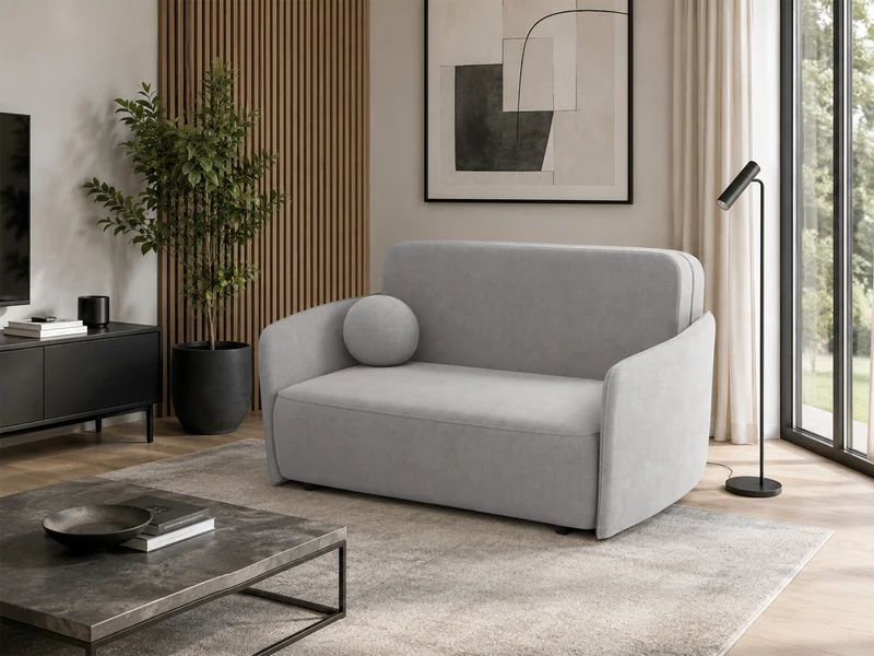 Ausziehbares Zweiersofa Paxi 165 cm mit Stauraum, hellgrauer Chenille-Bezug
