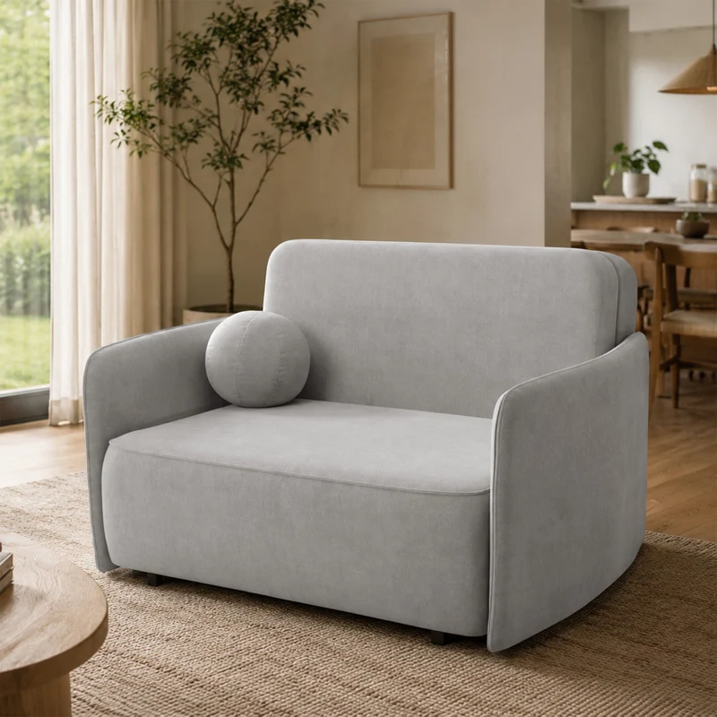 Ausziehbares Zweisitzer-Sofa Paxi 145 cm mit Stauraum, hellgrauer Chenille-Bezug