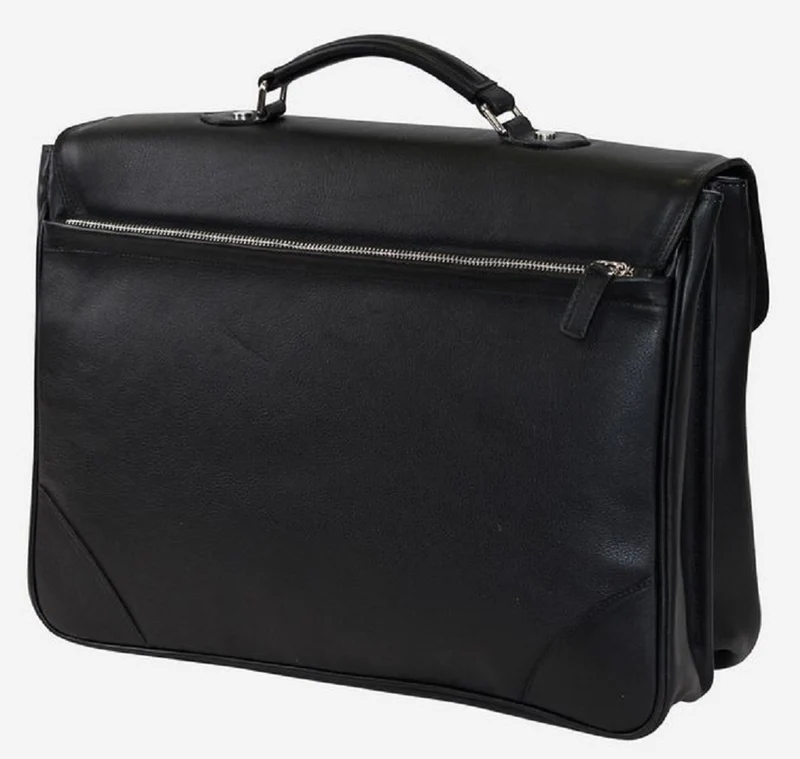 Casa Padrino Luxus Echtleder Aktentasche Schwarz / Silber 42 x 16 x H. 29 cm - Herren Laptoptasche aus hochwertigem Leder - Luxus Herren Accessoires
