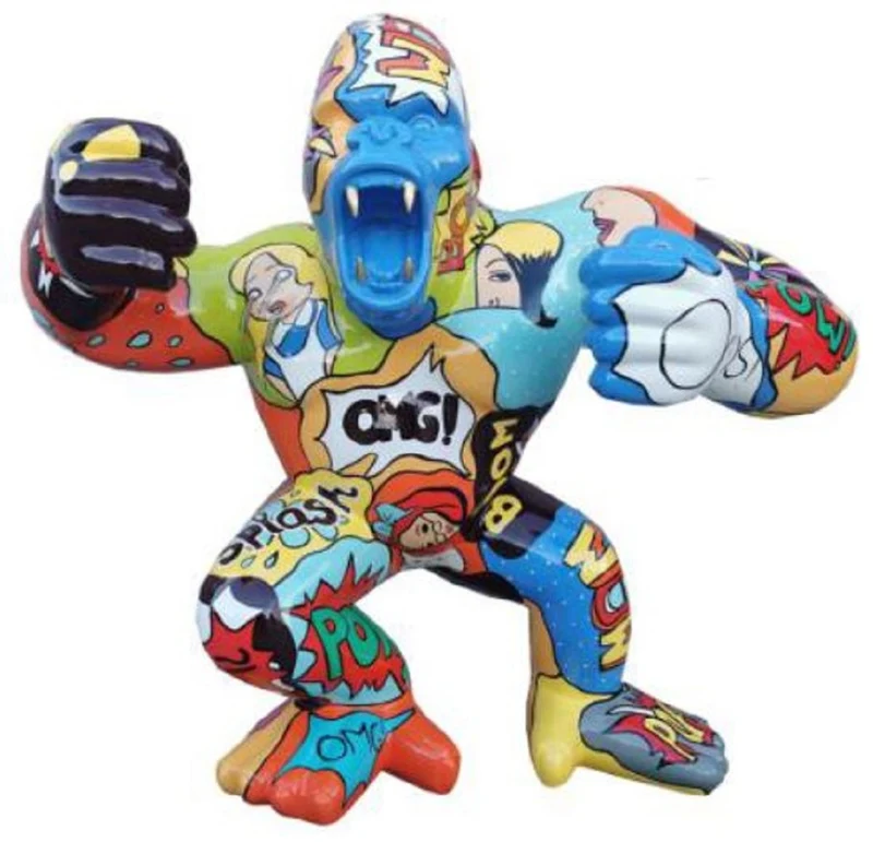 Casa Padrino Designer Deko Skulptur Gorilla Affe Bunt 125 x 60 x H. 102 cm - Wetterbeständige Dekofigur - Garten Terrassen Deko