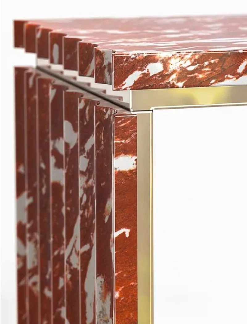 Casa Padrino Luxus Marmor Konsole Rot / Messingfarben 180 x 40 x H. 90 cm - Edler Konsolentisch mit hochwertigem handgeschliffenen Rosso Francia Marmor - Luxus Hotel Möbel