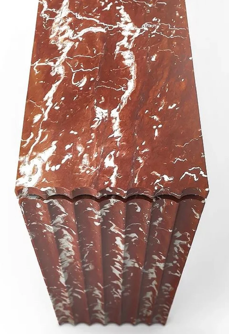 Casa Padrino Luxus Marmor Konsole Rot / Messingfarben 180 x 40 x H. 90 cm - Edler Konsolentisch mit hochwertigem handgeschliffenen Rosso Francia Marmor - Luxus Hotel Möbel