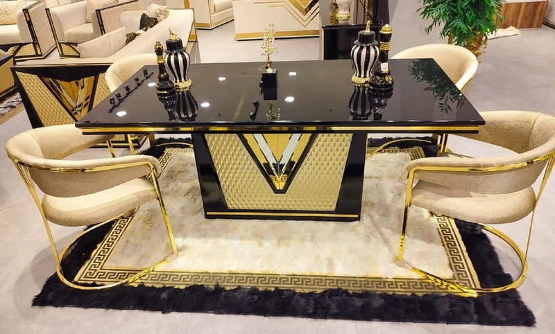 Casa Padrino Luxus Esstisch Schwarz / Gold 200 cm - Luxus Esszimmer Möbel