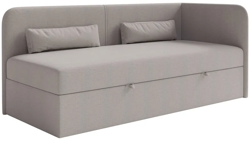 Jugendbett 90x200 cm Calmmo, rechtsseitig, mit Stauraum, dunkelbeige Chenille, wasserabweisend