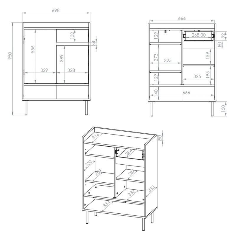 Zweittüriger Schuhschrank Dioce mit Schublade 70 cm Kaschmir