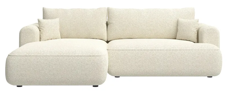 Ecksofa mit Schlaffunktion Ovo L-förmig, hellbeige Geflecht, linksseitig