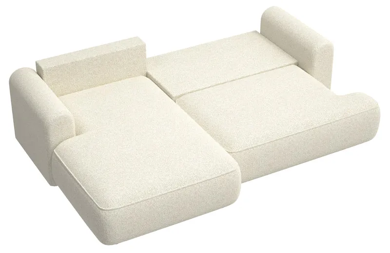 Ecksofa mit Schlaffunktion Ovo L-förmig, hellbeige Geflecht, linksseitig
