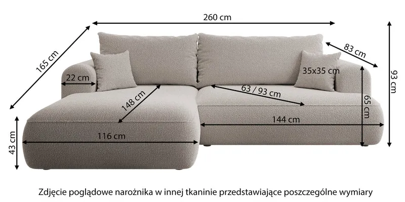 Ecksofa mit Schlaffunktion Ovo, L-förmig, hellbeige Geflecht, rechtsseitig