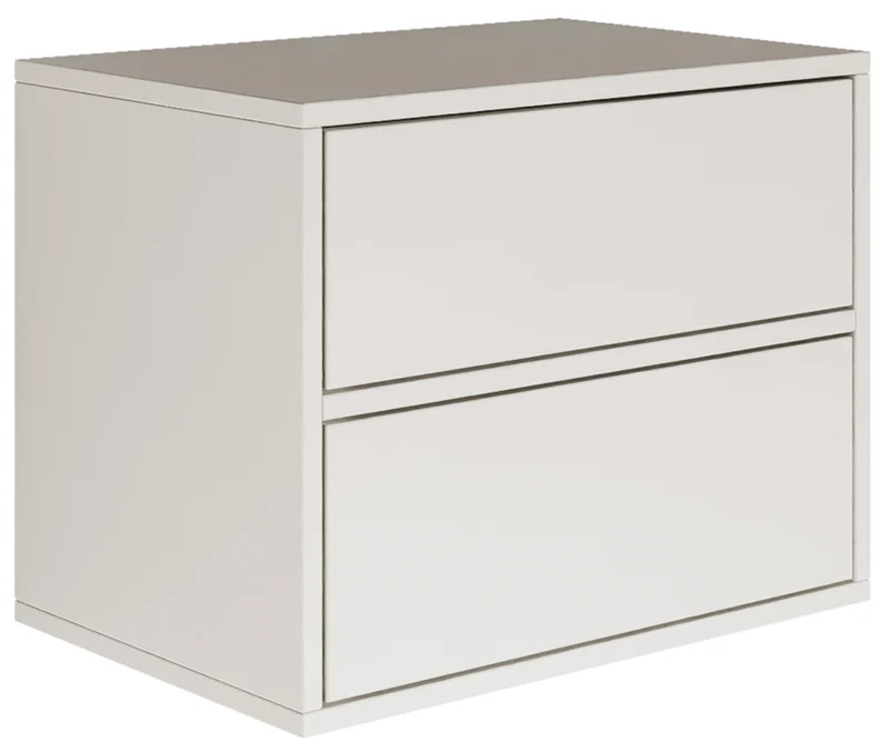 Hängender Nachttisch Framme mit zwei Schubladen, 50 cm, weiß