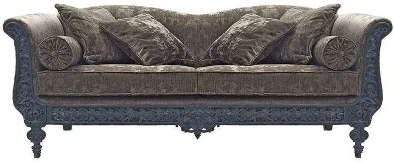 Casa Padrino Luxus Barock Sofa Grau / Blau 220 x 100 x H. 80 cm - Handgeschmiedetes Schmiedeeisen Sofa mit Kissen - Wohnzimmer Sofa - Garten Sofa - Terrassen Sofa - Barock Möbel