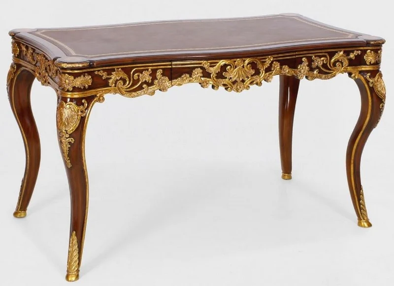 Casa Padrino Luxus Barock Schreibtisch mit Schublade Braun / Gold - Prunkvoller Bürotisch im Barockstil - Barock Büromöbel - Barockstil Büro Möbel - Luxus Möbel im Barockstil - Barock Einrichtung