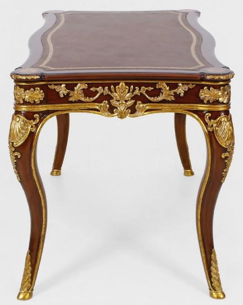 Casa Padrino Luxus Barock Schreibtisch mit Schublade Braun / Gold - Prunkvoller Bürotisch im Barockstil - Barock Büromöbel - Barockstil Büro Möbel - Luxus Möbel im Barockstil - Barock Einrichtung