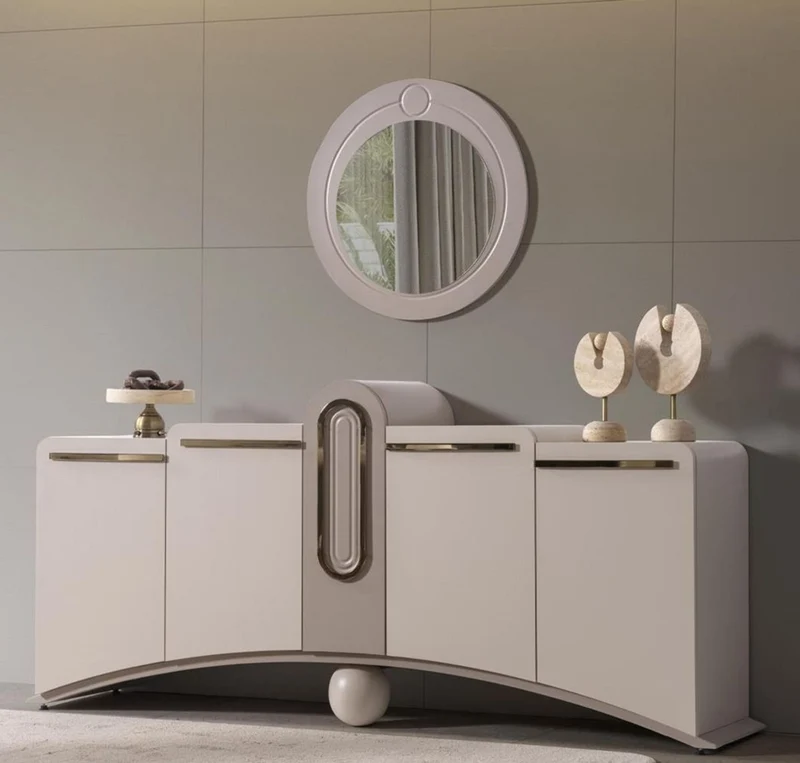 Casa Padrino Luxus Sideboard mit Wandspiegel Hellgrau / Grau / Gold - Luxus Möbel