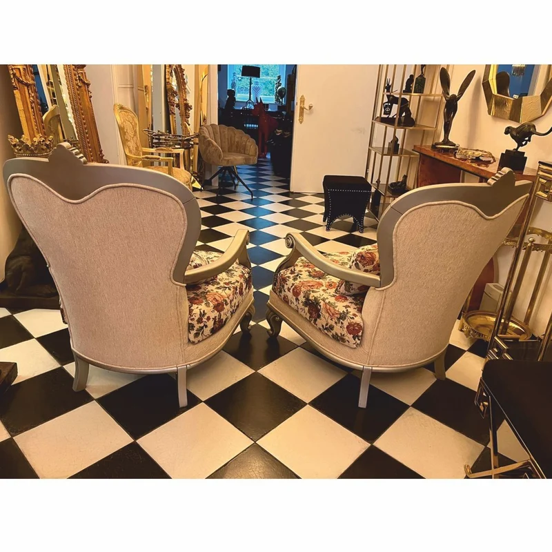 Casa Padrino Luxus Barock Wohnzimmer Sessel 2er Set Bunt / Silber - Barockstil Möbel