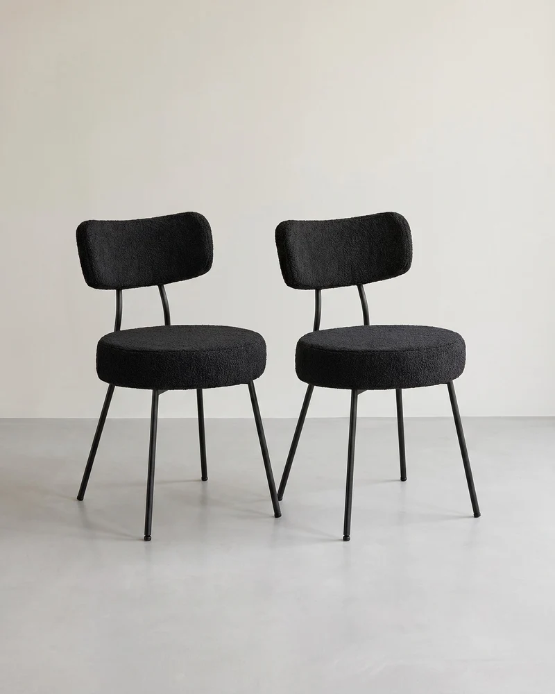 Moderne Esszimmerstühle – 2er-Set – Mit Vlies gepolstert – Runde Sitzfläche mit Rückenlehne