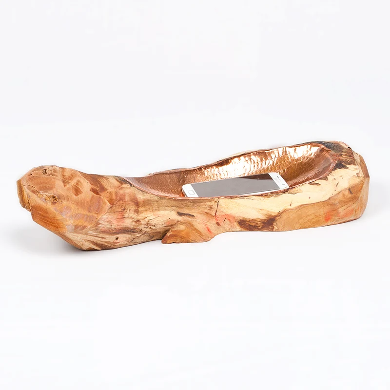 Teak & Kupfer Deko-Schale TEMBAGA-Five ca. 50cm Natural