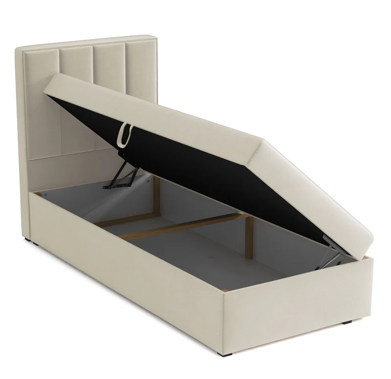 Kontinentalbett 90x200 cm Rinus mit Stauraum, grau-beiges Velours, wasserabweisend, rechtsseitig