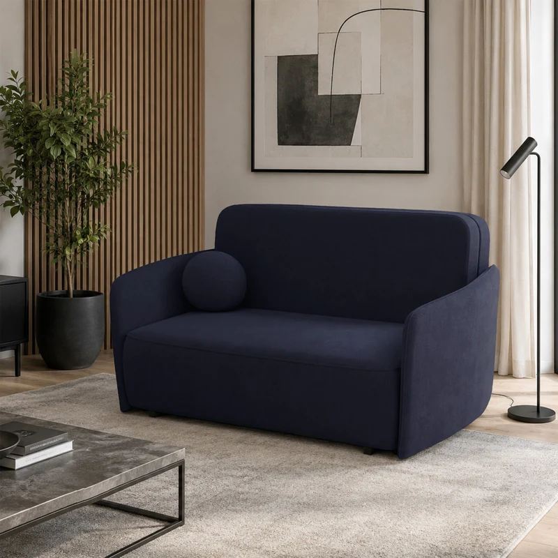 Ausziehbares Zweisitzer-Sofa Paxi 165 cm mit Stauraum, marineblauer Chenille-Stoff