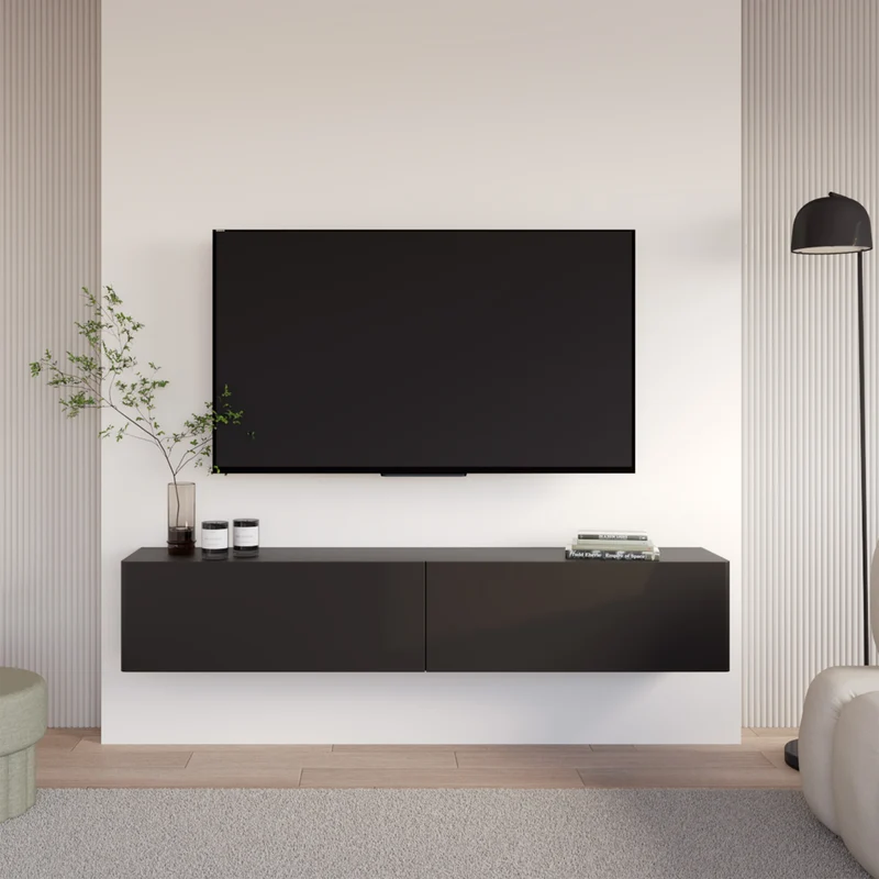 Hängender TV-Schrank Olio mit zwei Klappen, 175 cm, schwarz