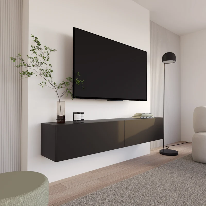 Hängender TV-Schrank Olio mit zwei Klappen, 175 cm, schwarz