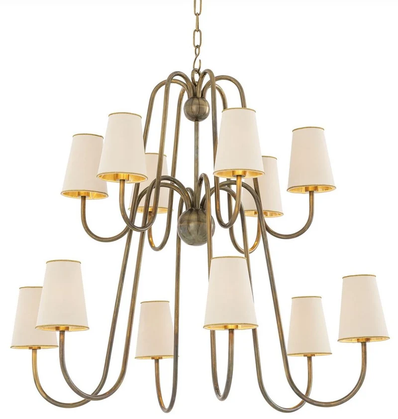 Casa Padrino Luxus Jugendstil Kronleuchter Vintage Messingfarben / Weiß / Gold 76 x 76 x H. 76 cm - Barock & Jugendstil Kronleuchter