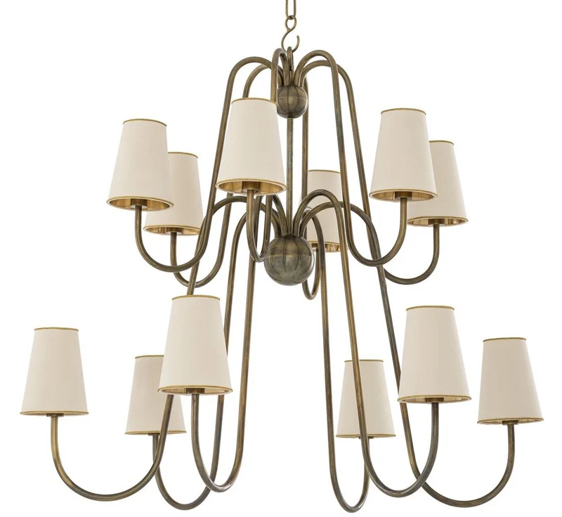 Casa Padrino Luxus Jugendstil Kronleuchter Vintage Messingfarben / Weiß / Gold 76 x 76 x H. 76 cm - Barock & Jugendstil Kronleuchter
