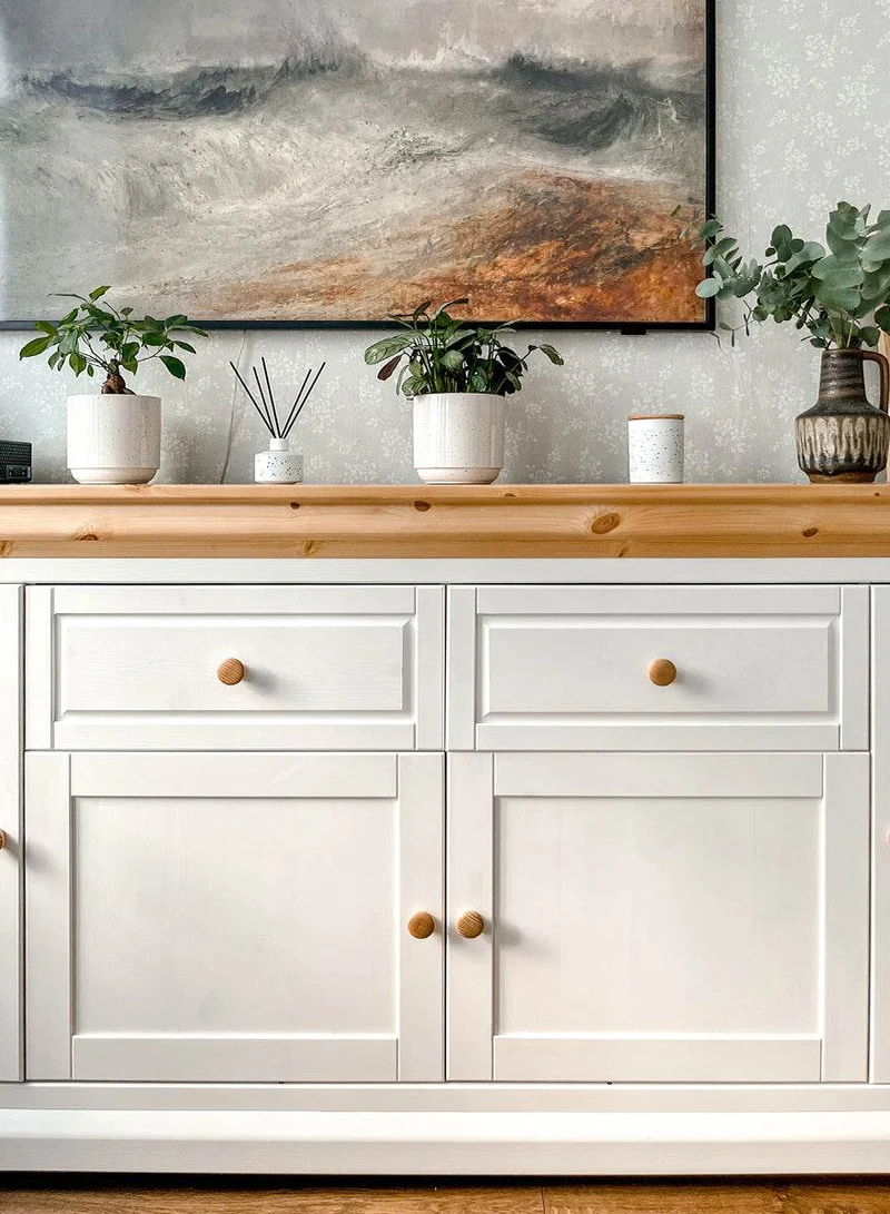 Großes Sideboard aus Massivholz | Viertürige Wohnzimmerkommode Marone Elite mit Schubladen