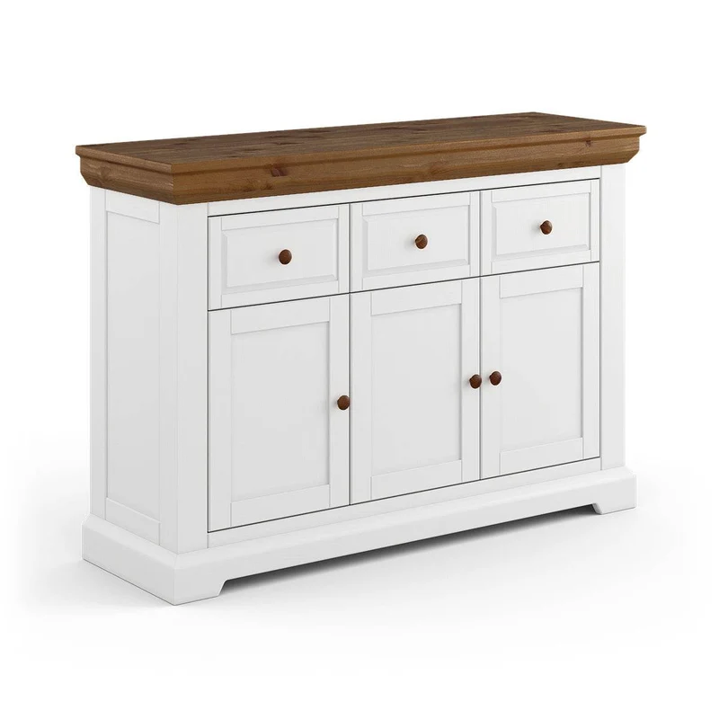 Kleines Sideboard aus Massivholz | Dreitürige Wohnzimmerkommode Marone Elite Tabacco mit drei Schubladen