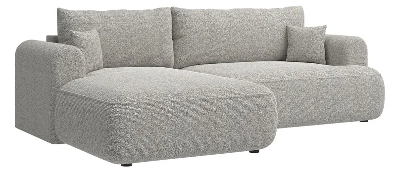 Ecksofa mit Schlaffunktion Ovo, L-förmig, grau-beige Geflecht, linksseitig