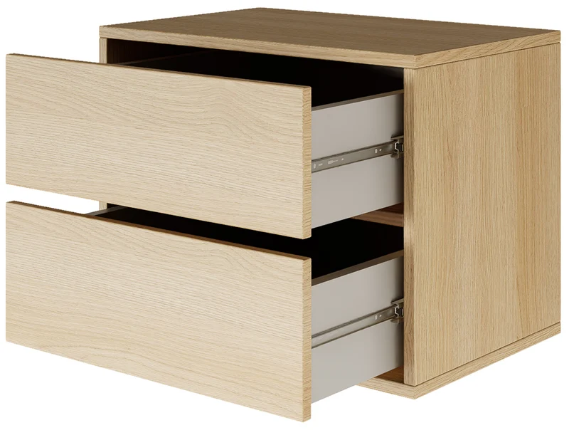 Hängender Nachttisch Framme mit zwei Schubladen, 50 cm, Lindberg-Eiche