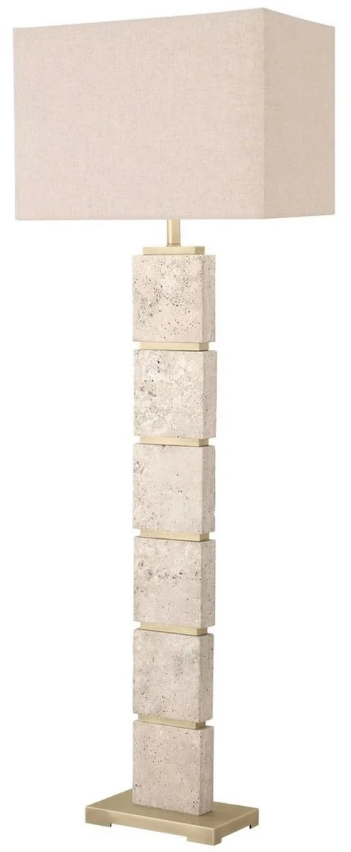 Casa Padrino Luxus Stehleuchte Beige / Antik Messing 55 x 30 x H. 145,5 cm - Travertin Stehleuchte mit rechteckigem Lampenschirm - Luxus Stehleuchten - Luxus Qualität