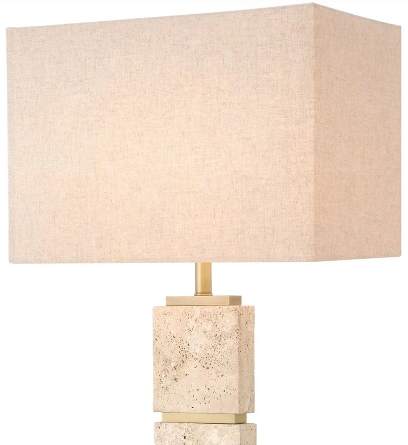 Casa Padrino Luxus Stehleuchte Beige / Antik Messing 55 x 30 x H. 145,5 cm - Travertin Stehleuchte mit rechteckigem Lampenschirm - Luxus Stehleuchten - Luxus Qualität