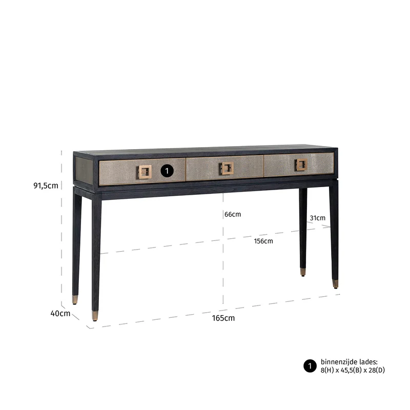 Konsole Bloomville Brass Shagreen aus Eiche mit PU-Leder von Richmond