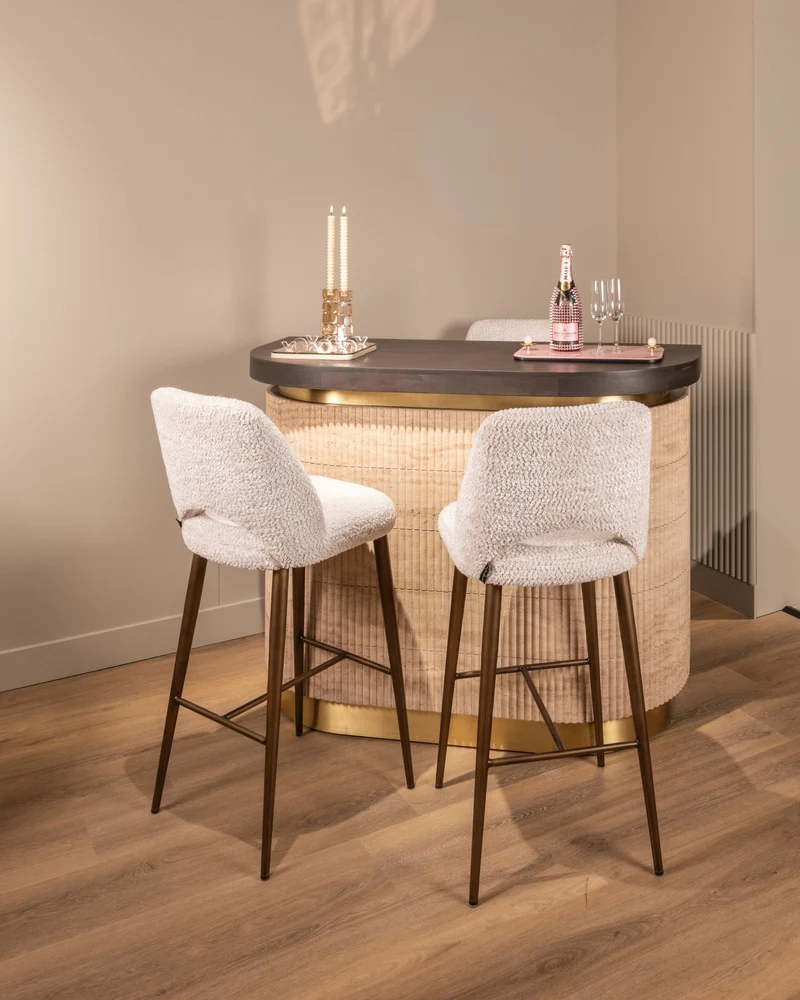 Richmond Bar Martini Travertin – Hausbar beige mit Messing-Akzenten