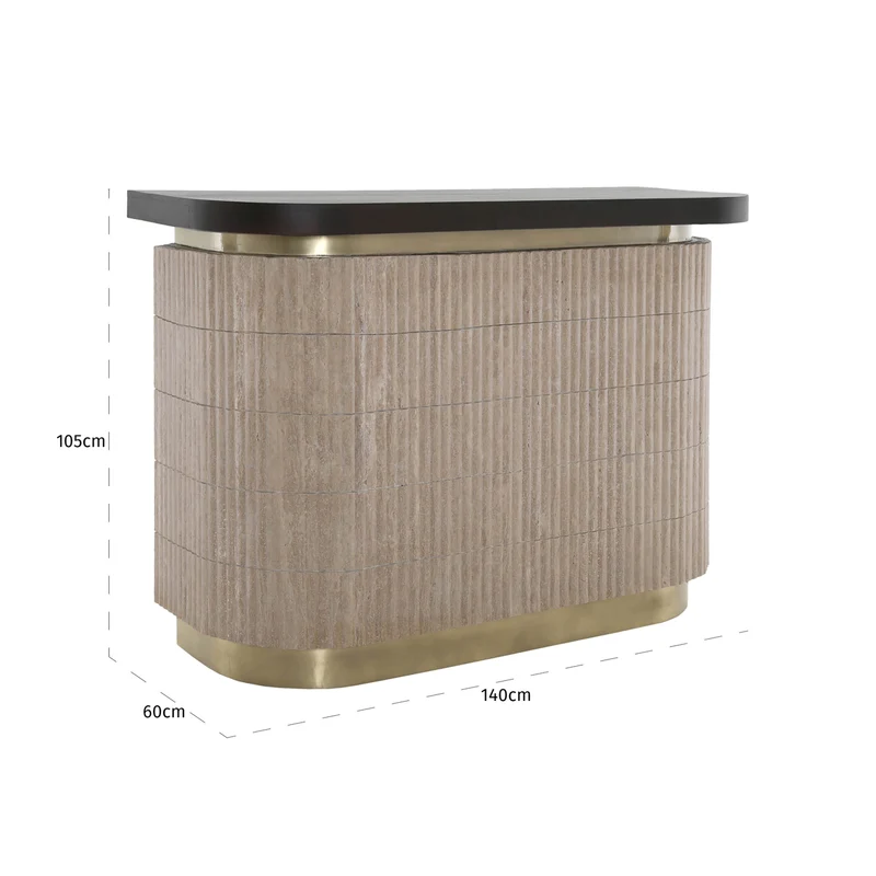 Richmond Bar Martini Travertin – Hausbar beige mit Messing-Akzenten