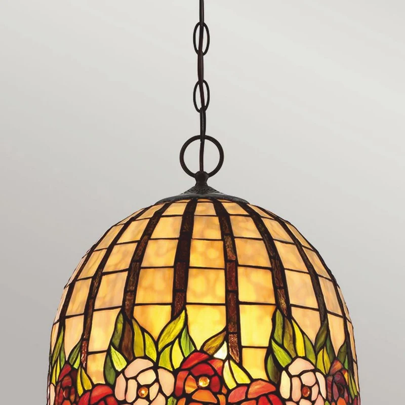 Casa Padrino Luxus Tiffany Hängeleuchte Rosen Bunt / Bronze Ø 38,1 x H. 38,3 cm