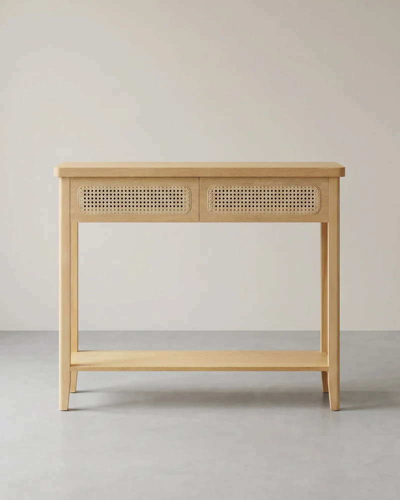 Konsolentisch mit Schubladen und Rattanfront – BOHO Wandtisch – Modernes Design – 100 cm breit