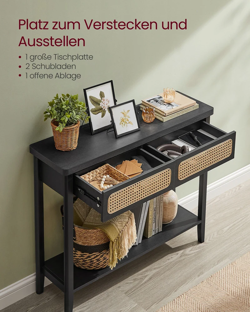 Konsolentisch mit Schubladen und Rattanfront – BOHO Wandtisch – Modernes Design – 100 cm breit